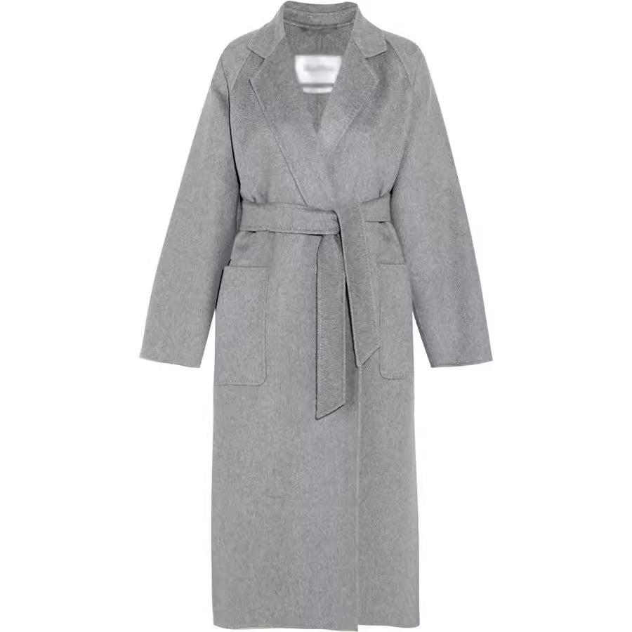 Women's Floor-Length Open Wool Blend Coat with Relaxed Lapels and Flowing Draping Chichicherry