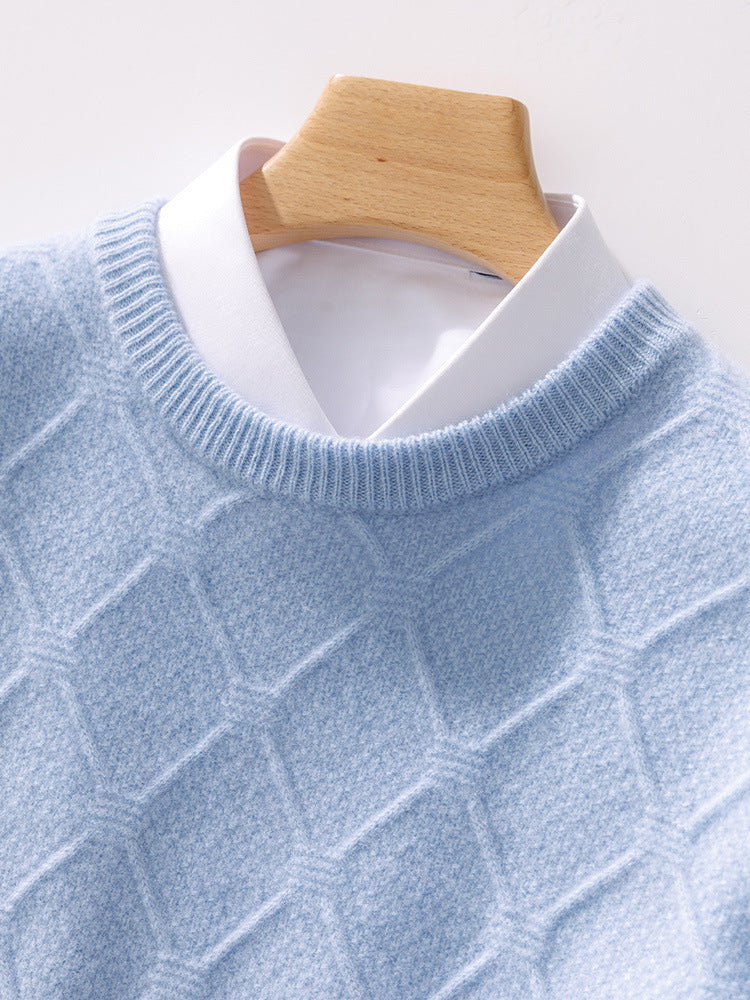 Men's Structured Diamond Knit Sweater with Crew Neck and Cashmere-like Softness Chichicherry