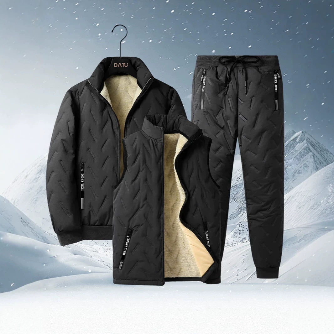 Men's three-piece thermo fleece-lined leisure and outdoor set with quilted jacket vest and joggers Chichicherry