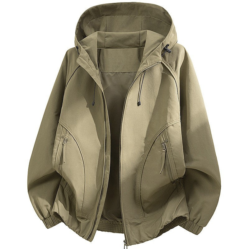 Men's Hooded Utility Softshell Jacket with Oversize Cut, Zipper Pockets and Elastic Hem Chichicherry