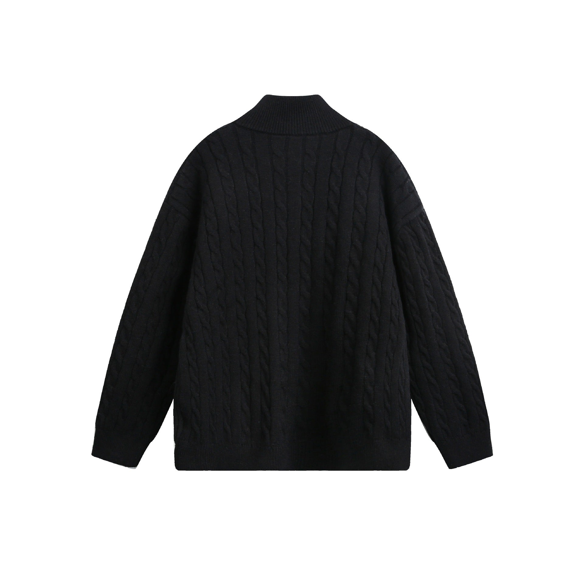 Unisex chunky knit pullover with cable pattern, high stand-up collar and two-way zipper Chichicherry