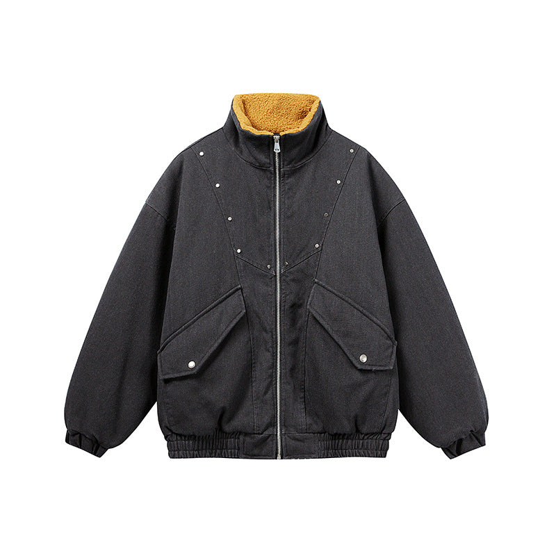 Unisex Boxy Denim Blouson with contrasting teddy lining and large flap pockets Chichicherry