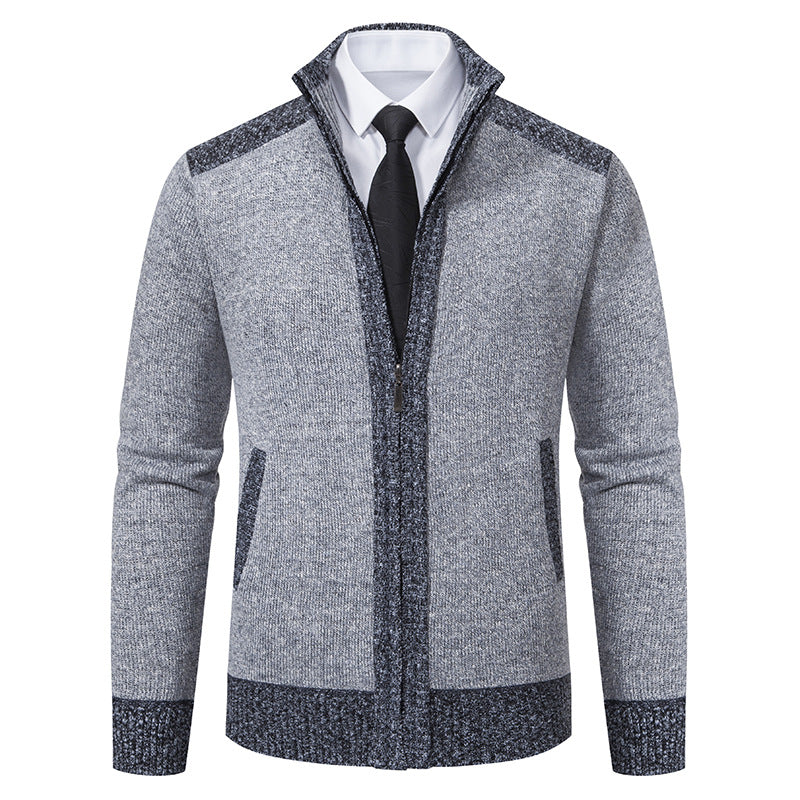 Men's Knit Zip Jacket with Stand Collar and Contrast Trims Chichicherry