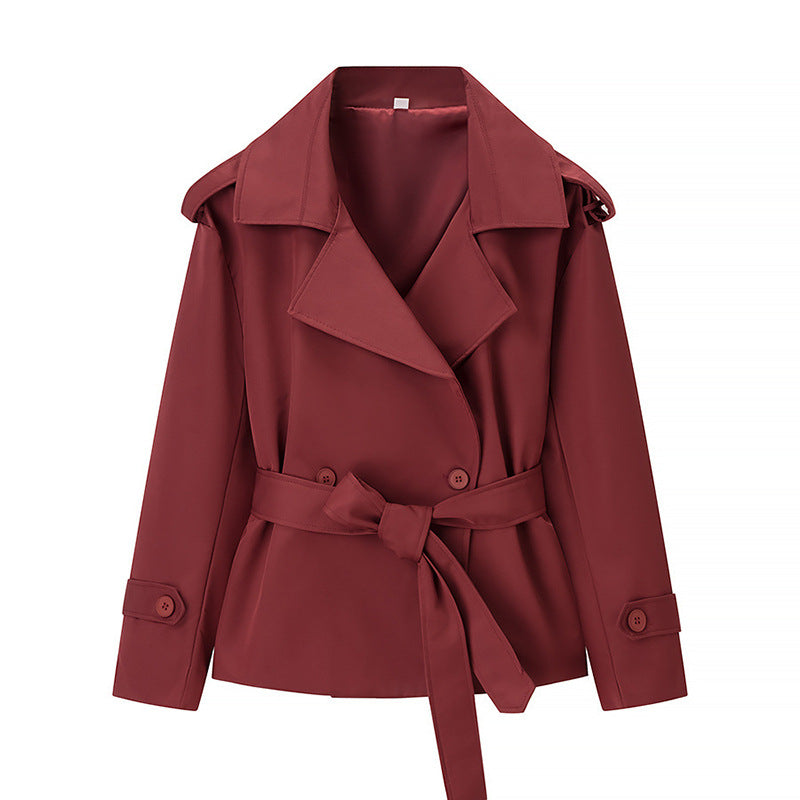 Women's Short Trench Coat with Belt and Double Breasted Chichicherry