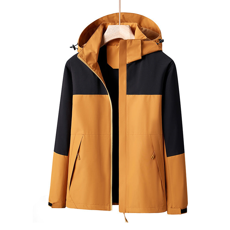 Men's Lightweight Windproof Softshell Rain Jacket with Hood and Contrast Trim Chichicherry