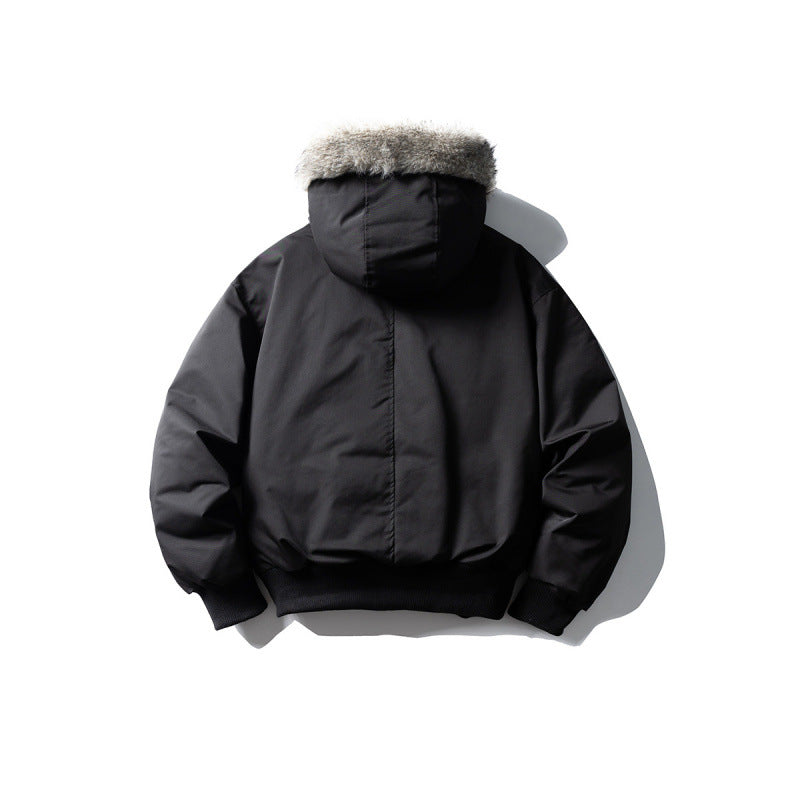 Men's Insulated Winter Bomber Jacket with Hood and Faux Fur Trim Chichicherry