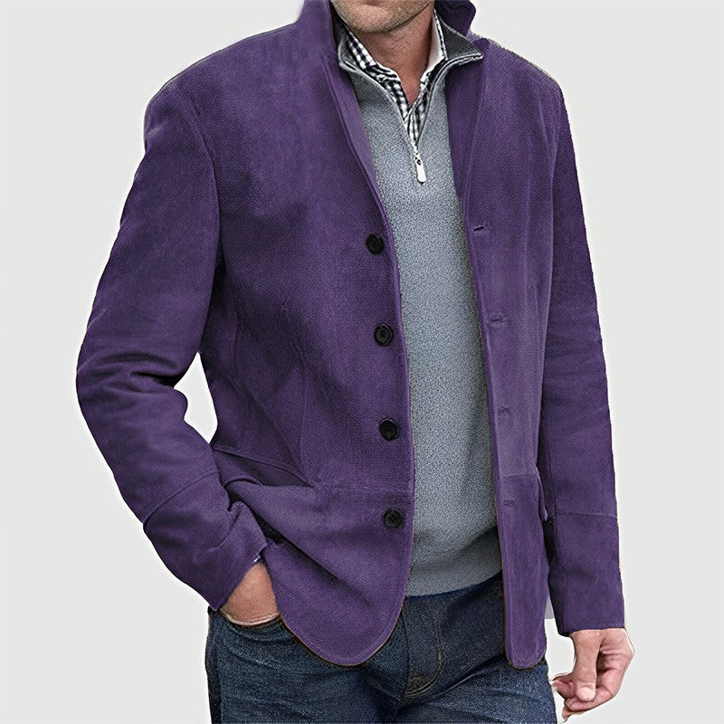 Herren Sakkoartige Velours-Überjacke mit Knopfleiste und Eingrifftaschen Chichicherry