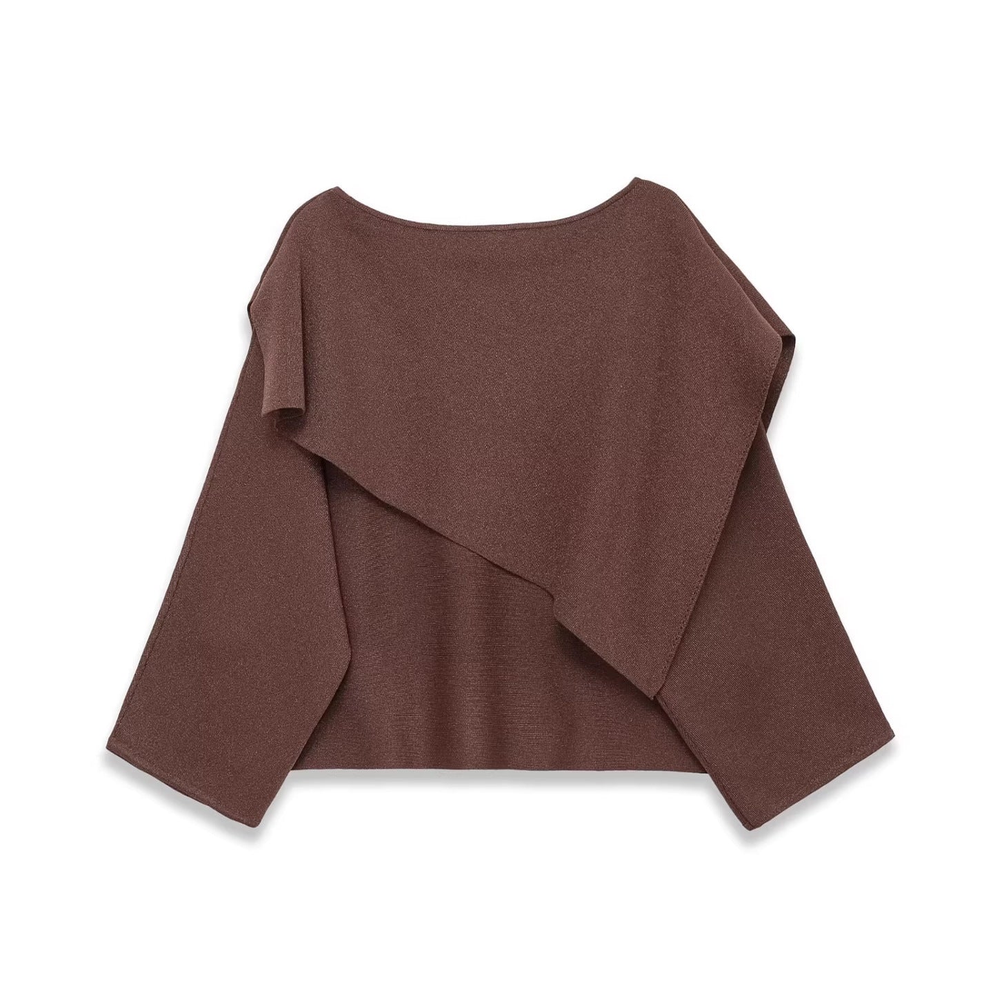 Women's Oversized Knit Poncho with Asymmetrical Ruffle Collar Chichicherry