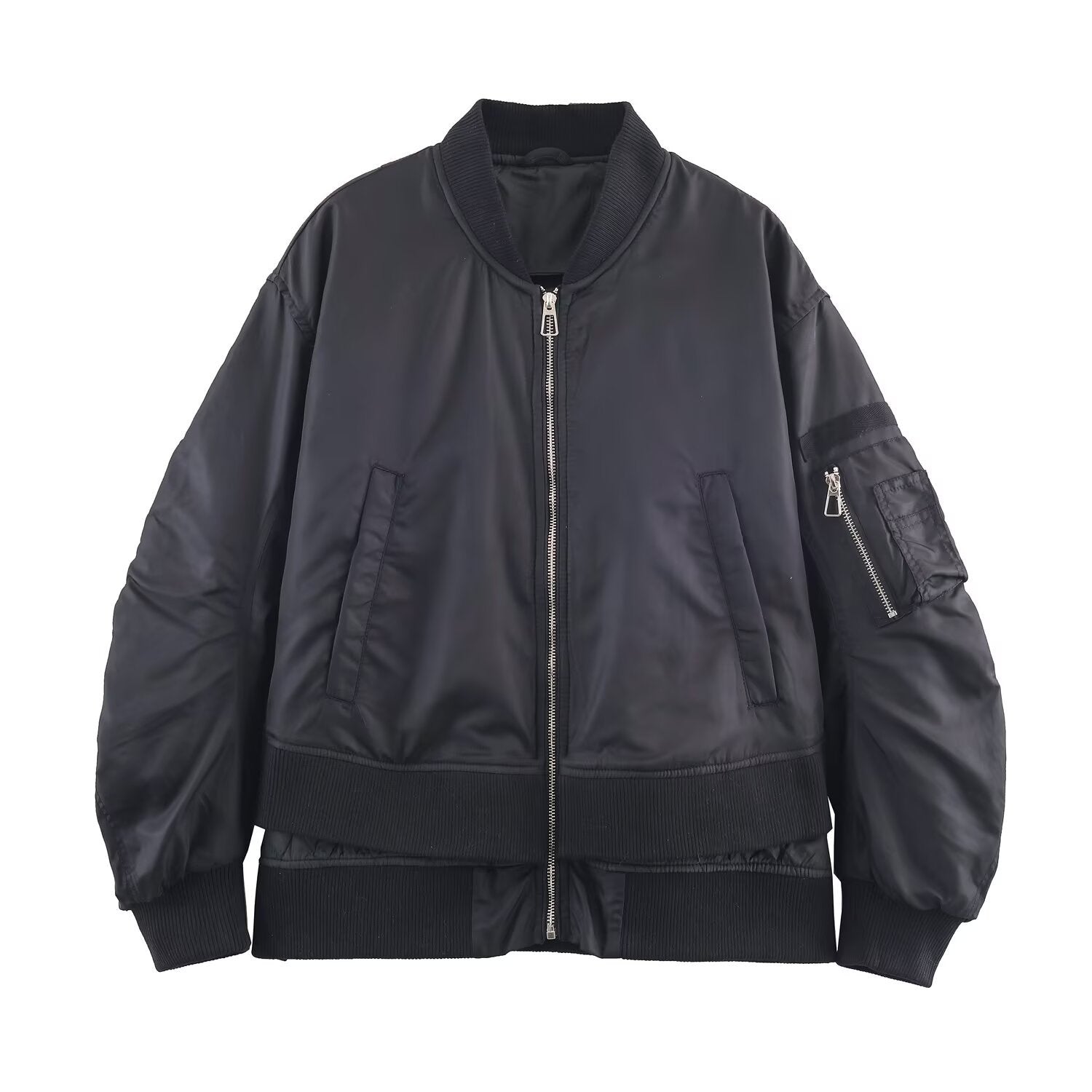 Women's Oversize Bomber Jacket with padded quilted lining, sleeve zip pocket and wide ribbed cuff Chichicherry