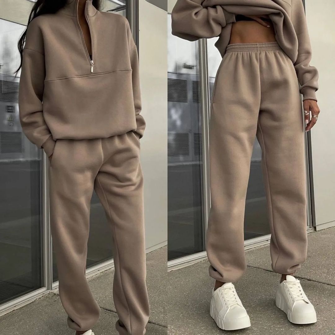 Damen Oversized Half-Zip Lounge-Set aus French-Terry mit hohem Stehkragen Chichicherry