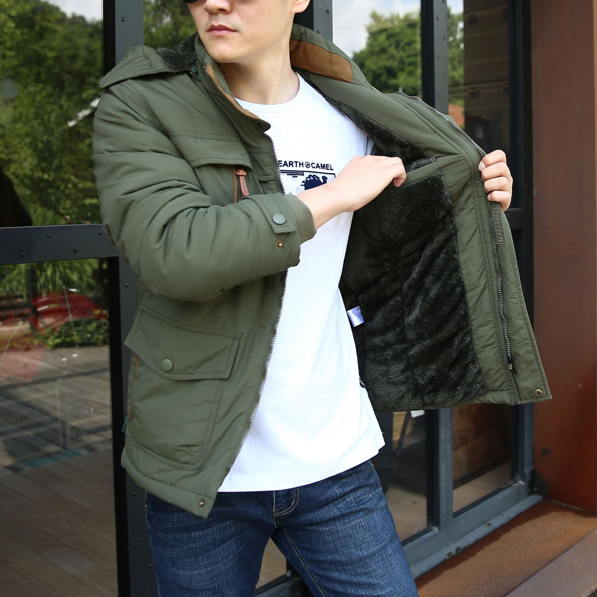Men's insulated field parka with Sherpa collar and multifunctional pockets Chichicherry