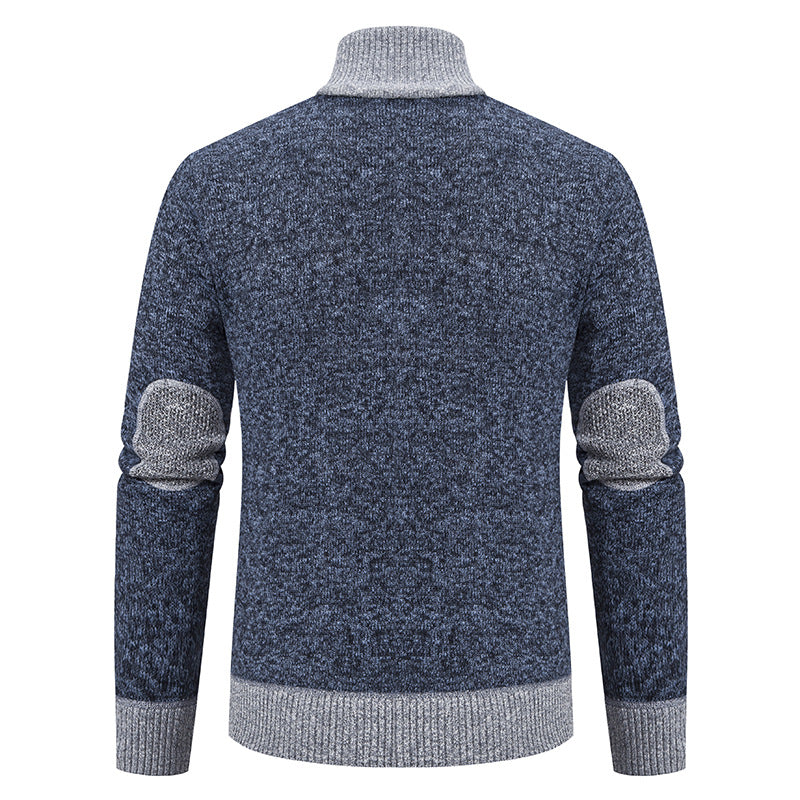 Men's cardigan with zipper, stand-up collar and contrast-trimmed shoulders Chichicherry