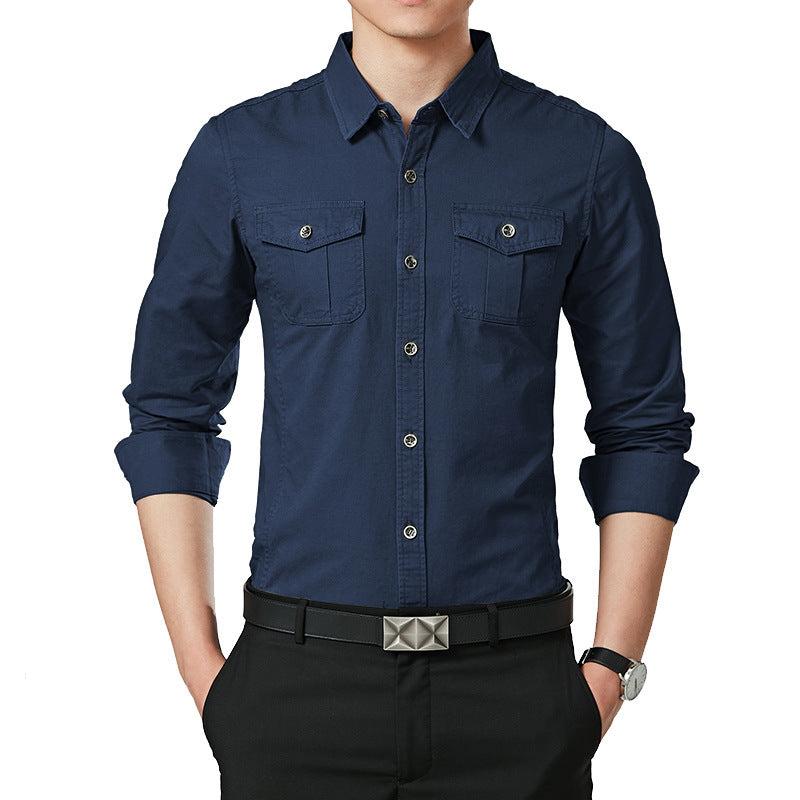 Men's Slim-Fit Oxford Shirt with Chest Pockets and Kent Collar Chichicherry