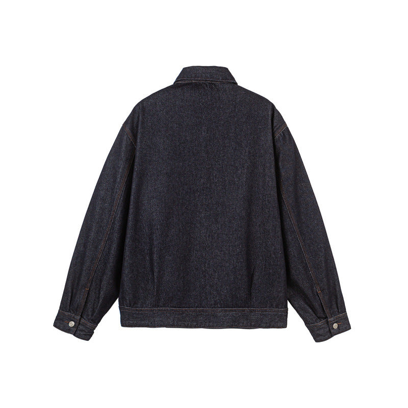 Men's Boxy Denim Jacket with Full Zip, Chest Zip Pocket and Shirt Collar Chichicherry