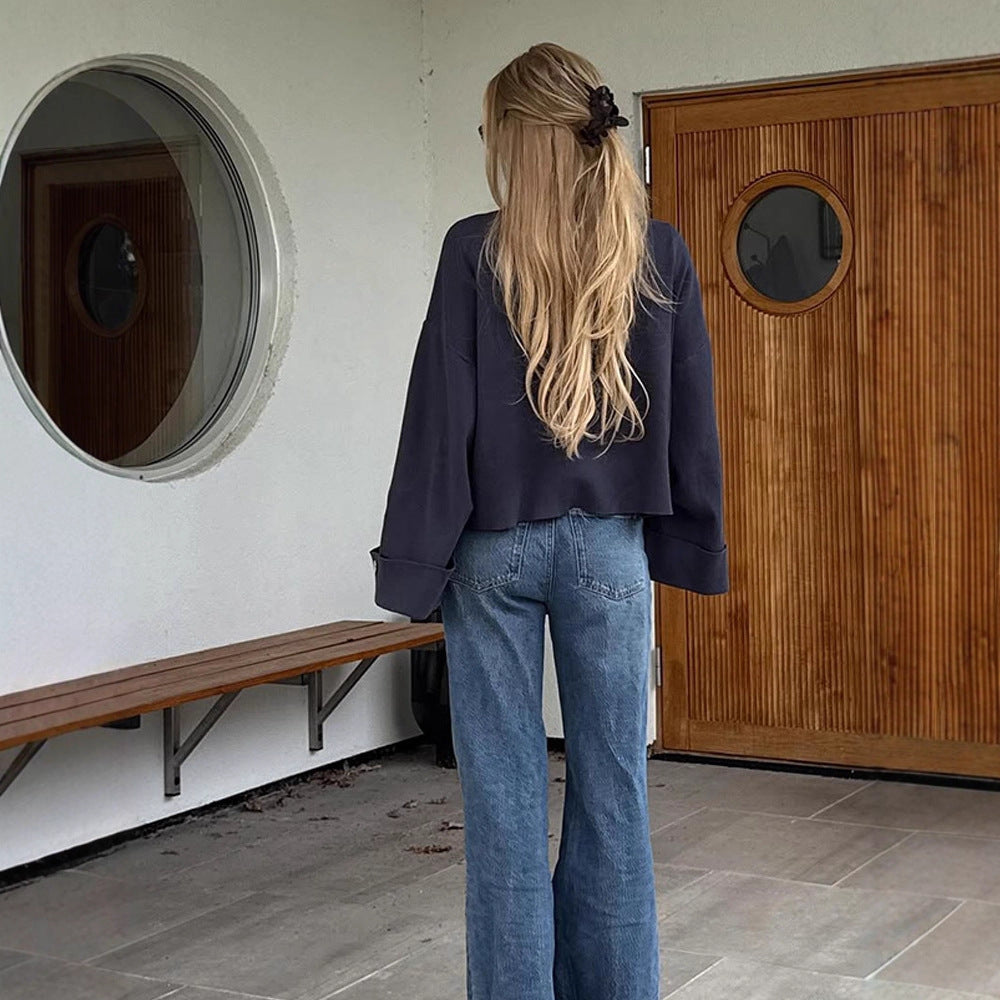 Women's Oversized Cropped Jacket with Wide Trumpet Sleeves and Button Cuffs Chichicherry