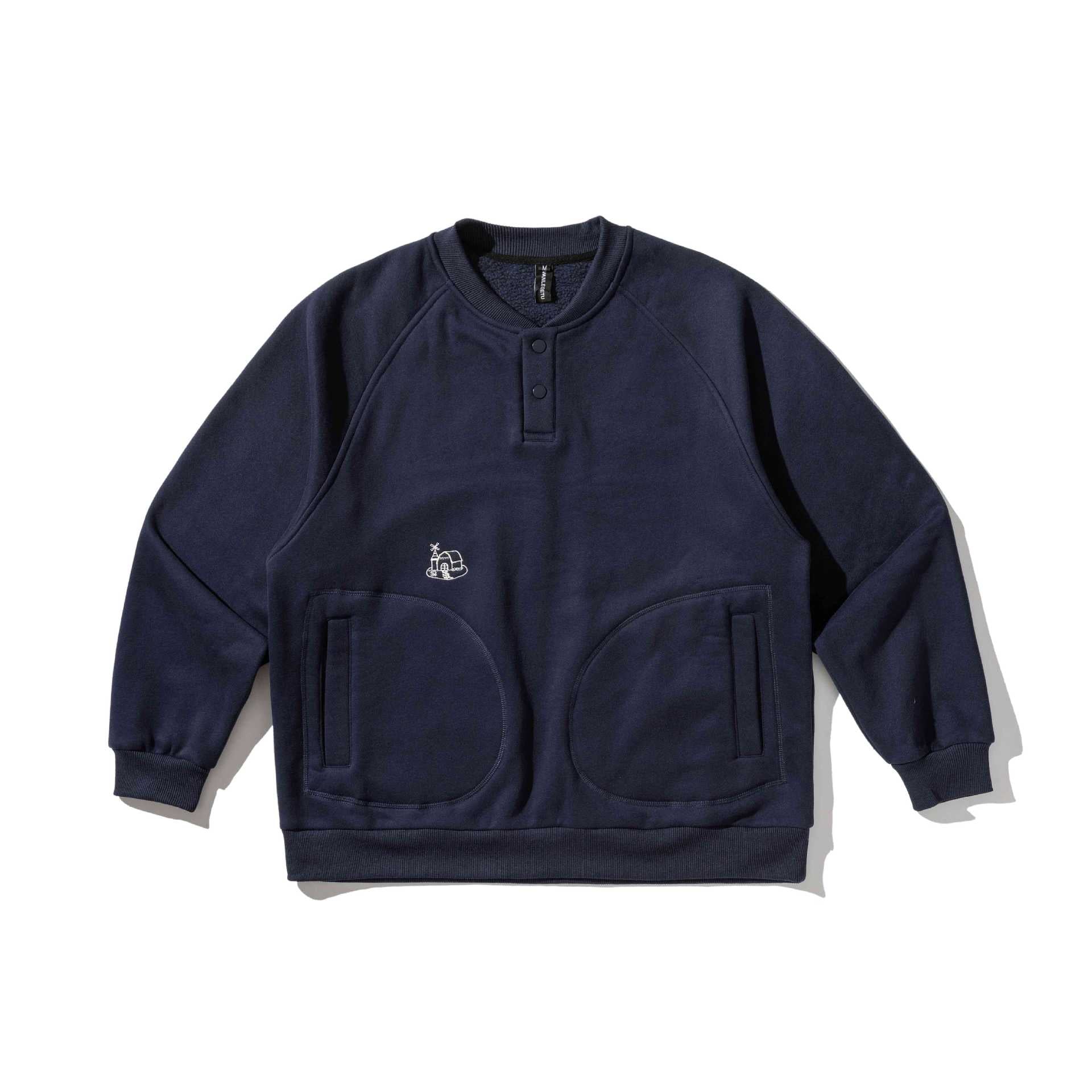 Men's sweatshirt with button placket in Henley style, raglan sleeves and patch round pockets Chichicherry