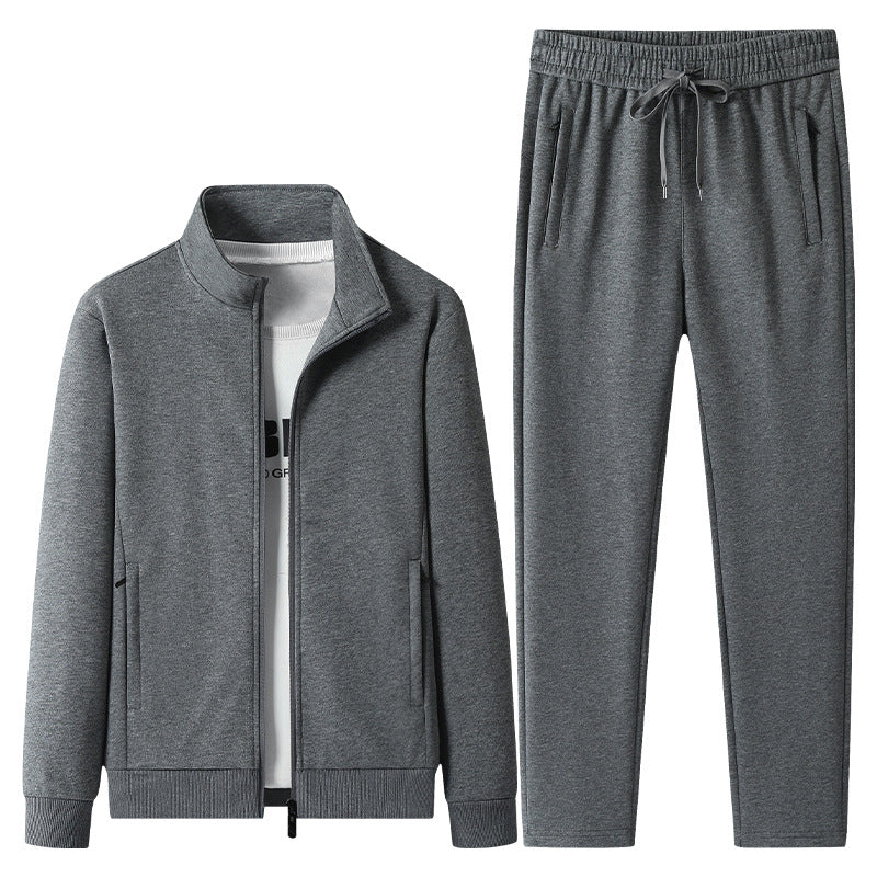 Men's jogging suit set made of cotton blend with stand-up collar zip jacket and drawstring pants Chichicherry