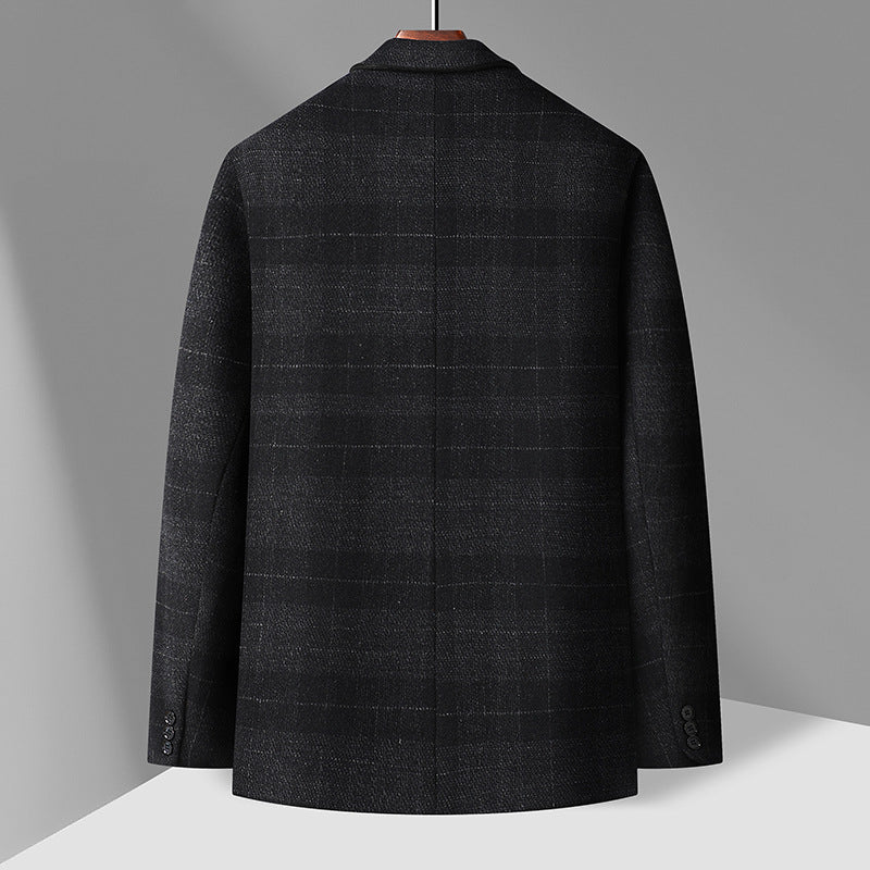 Men's Single-Breasted Wool Blend Jacket with Patch Pockets and Light Thermal Lining Chichicherry