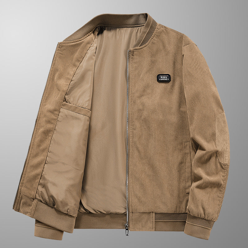 Men's corduroy bomber jacket with zipper, elastic cuffs, and elbow patches Chichicherry