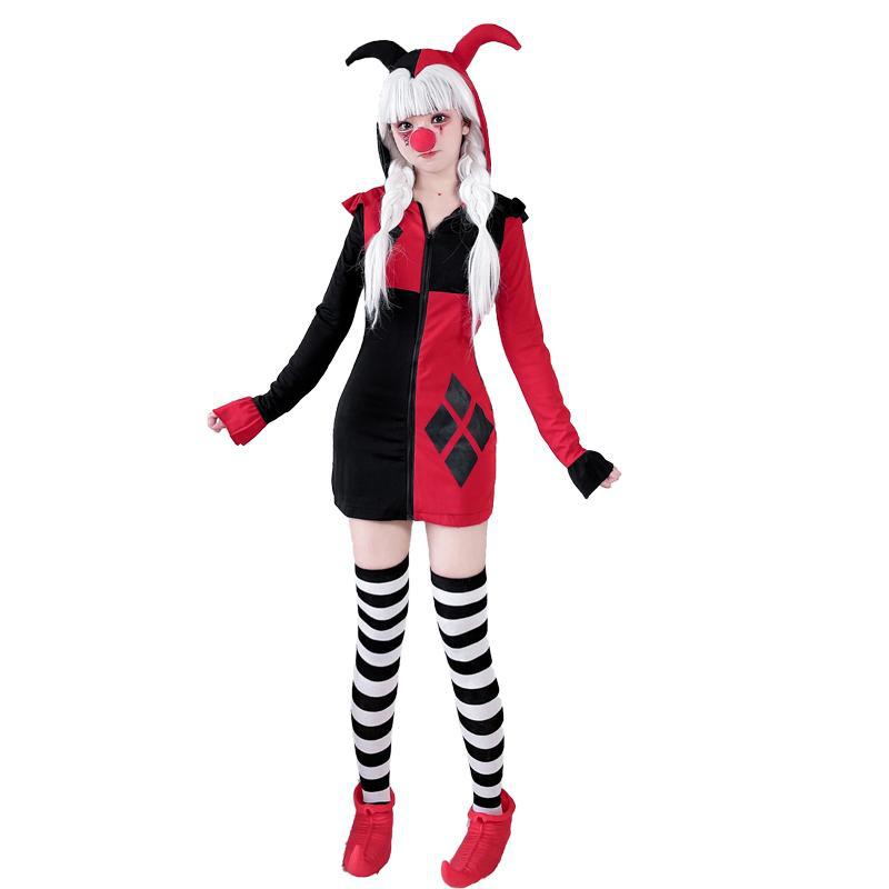 Ladies costume dress in harlequin style with hood and zipper Chichicherry