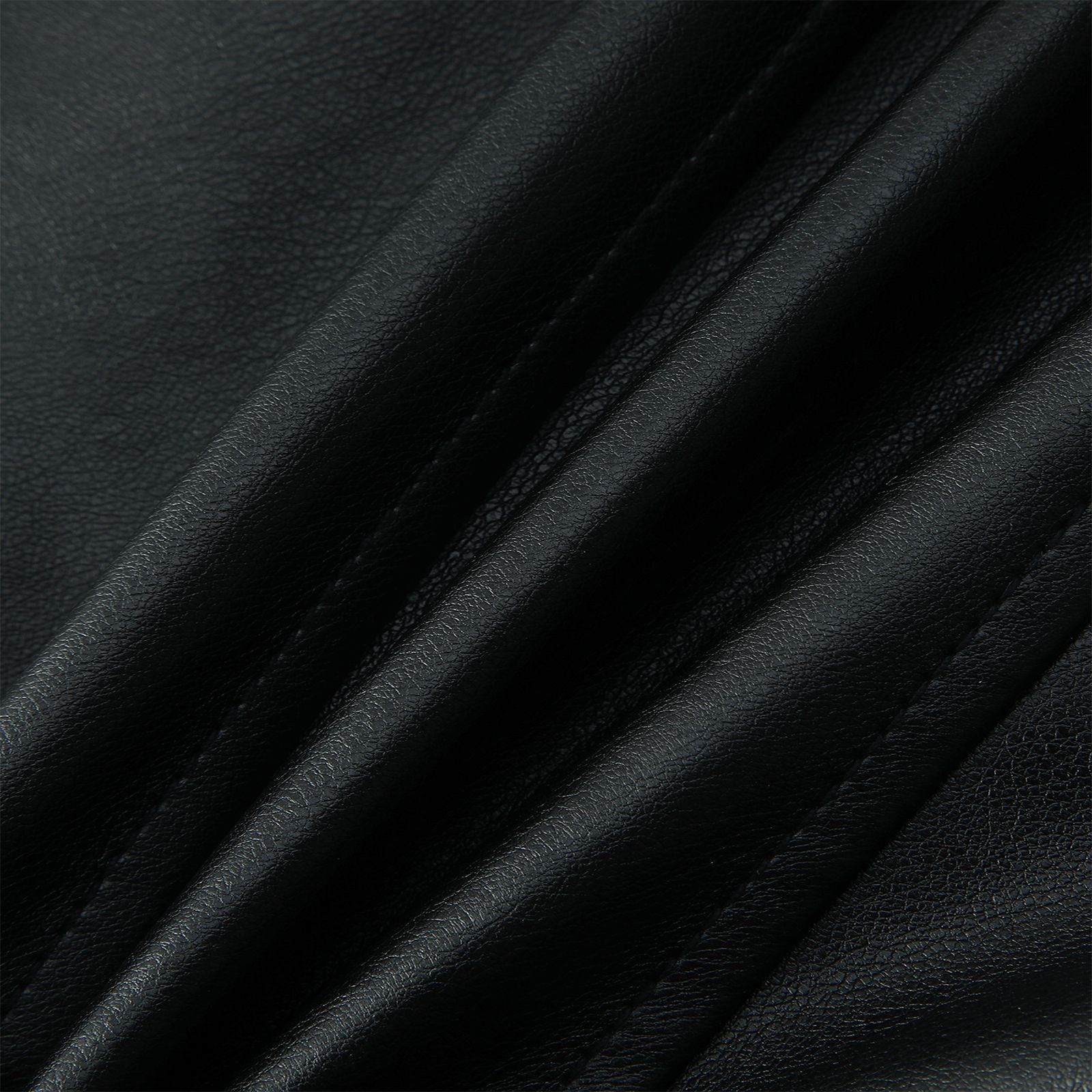 Women's motorcycle biker jacket made of faux leather with stand-up collar, asymmetric zipper, and decorative pleats Chichicherry