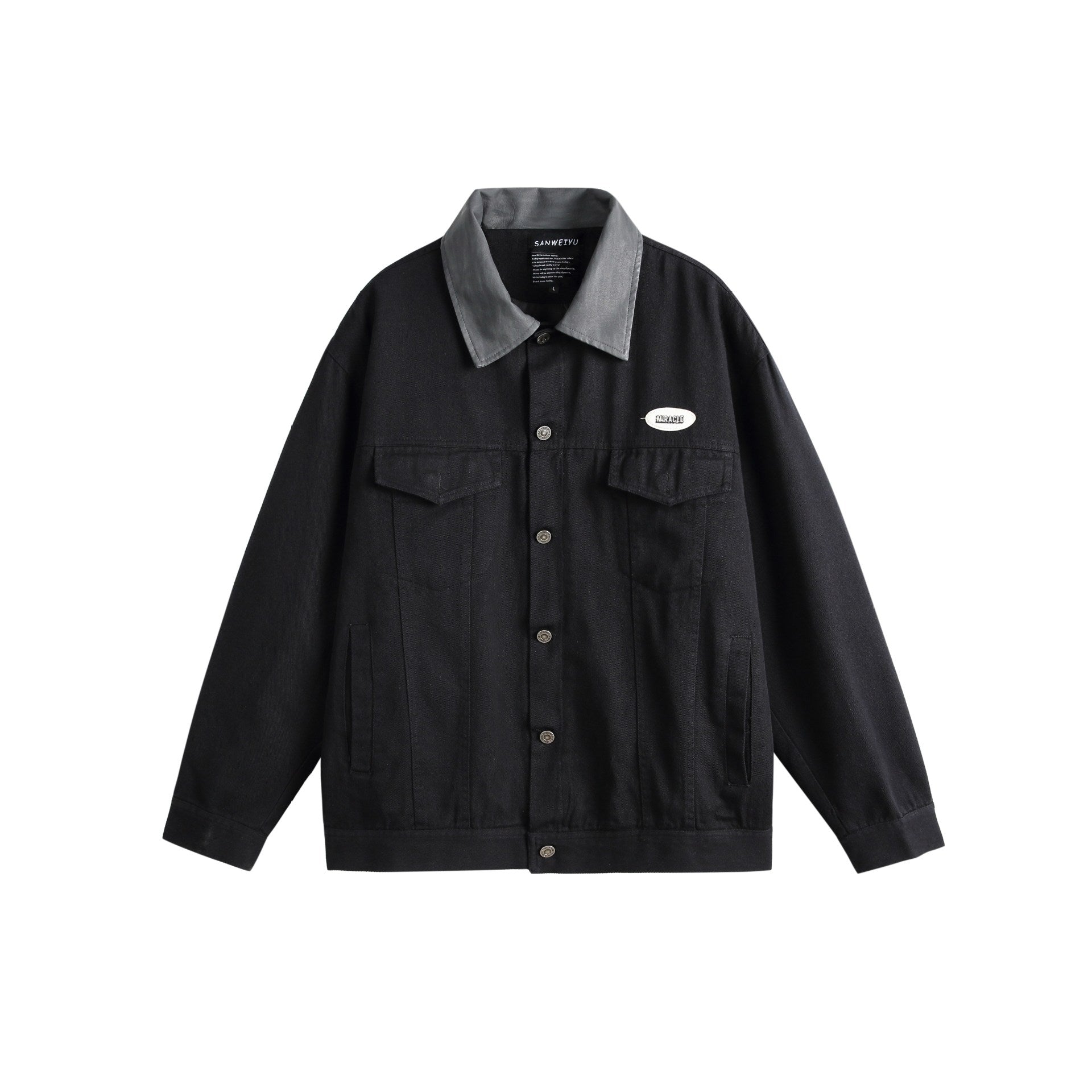 Unisex Oversize Canvas Shirt Jacket with Contrasting Faux Leather Collar Chichicherry