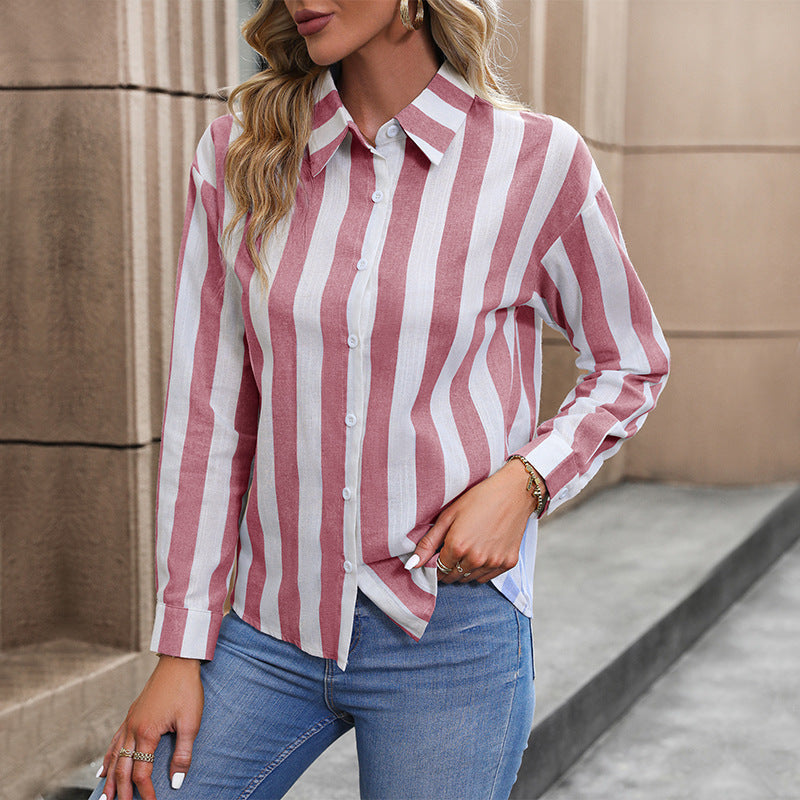 Ladies Striped Viscose Shirt Blouse with Kent Collar and Tailored Fit Chichicherry