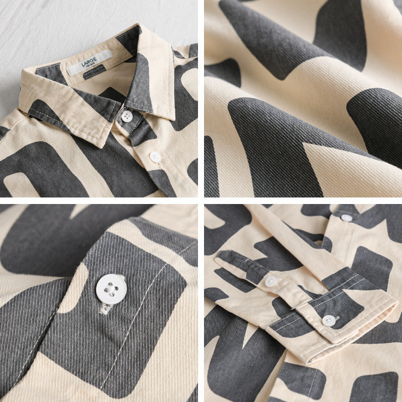 Men's cotton overshirt with all-over lettering print, relaxed fit and kent collar Chichicherry