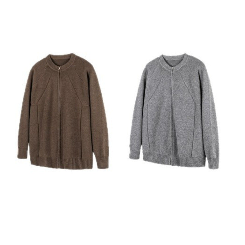 Unisex Well-Groomed Knit Zip Jacket in Oversize Bomber Style with Round Neck Chichicherry