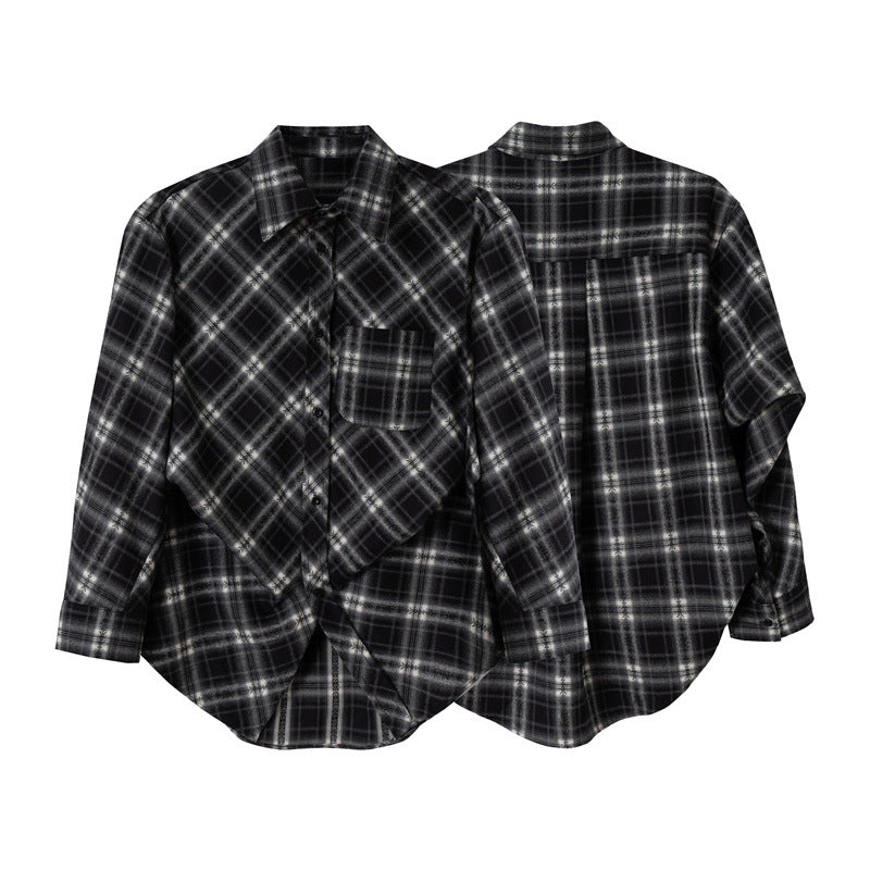 Women Oversize Flannel Shirt with Asymmetrical Hem Chichicherry