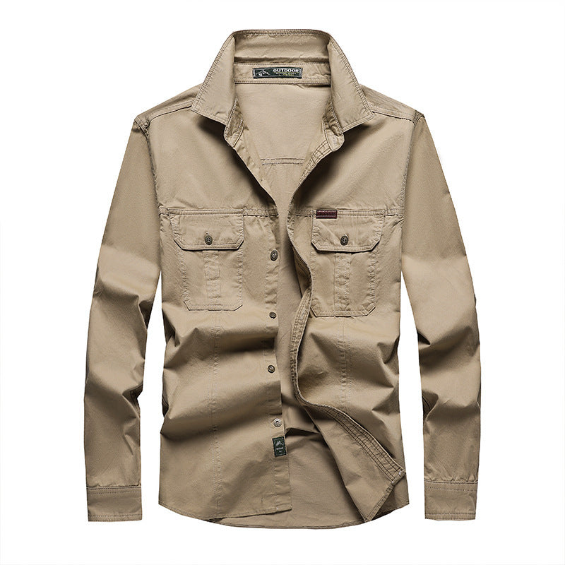 Men's Lightweight Canvas Work Shirt with Multifunctional Chest Pockets and Shirt Collar Chichicherry