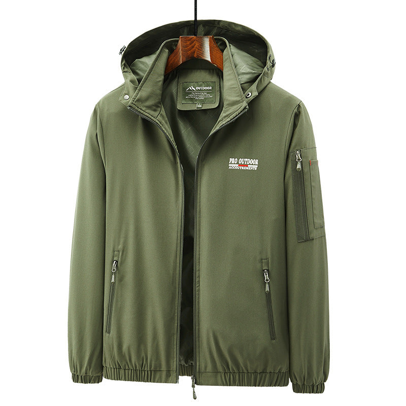 Men's Lightweight Softshell Outdoor Jacket with Hood, Arm Pocket and Zippered Pockets Chichicherry