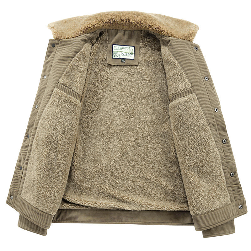 Men's cord trucker jacket with warming Sherpa insulation and patch pockets Chichicherry