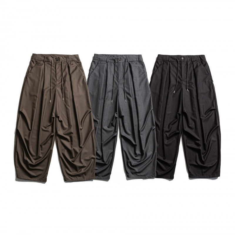Men's Wide Pleated Baggy Pants with Pleats and Drawstring Chichicherry