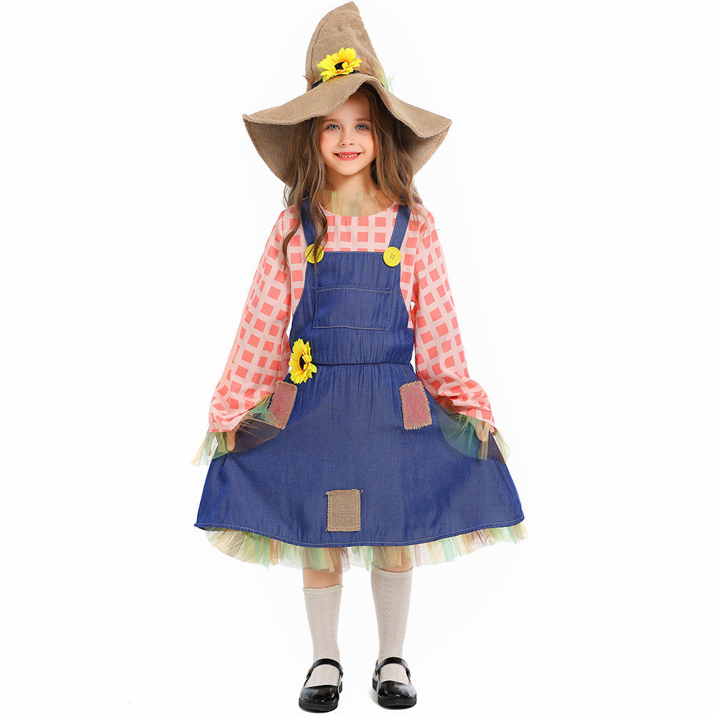 Girls apron dress with sunflower accents and hat Chichicherry