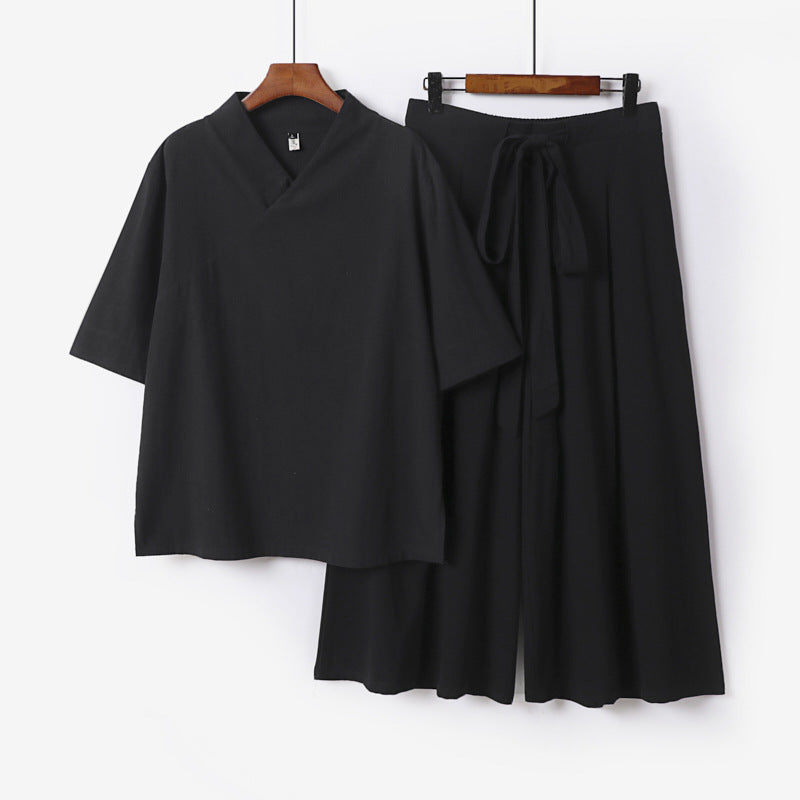 Women's Loose Kimono Loungewear Set with V-Neck and Culotte Pants Chichicherry