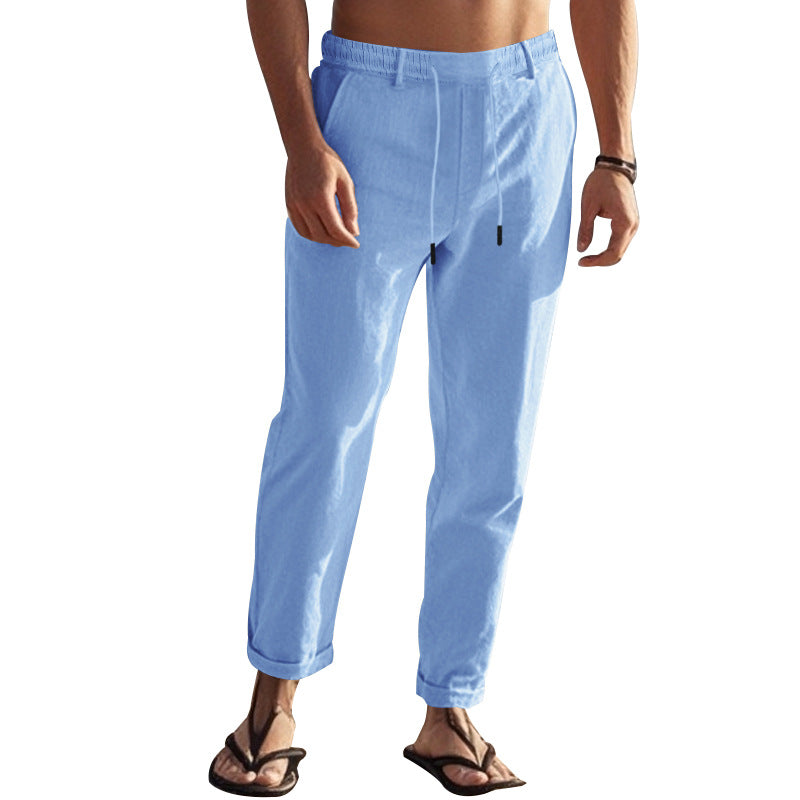 Men's casual chino with linen look, elastic waistband and slim ankle fit Chichicherry