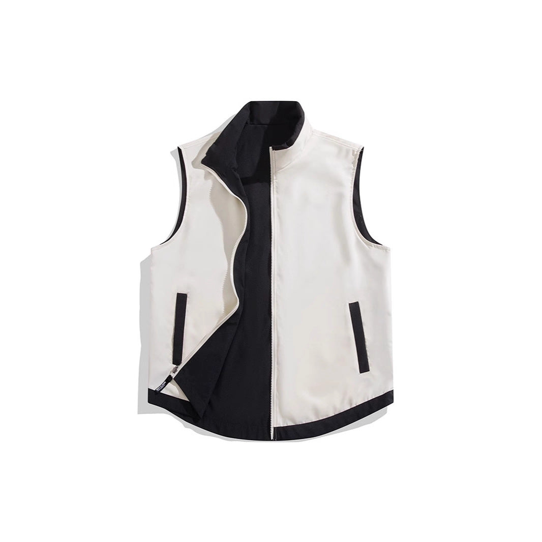 Men's Sleeveless Wind and Thermo Utility Vest with Silky Lining and Concealed Two-Way Zipper Chichicherry