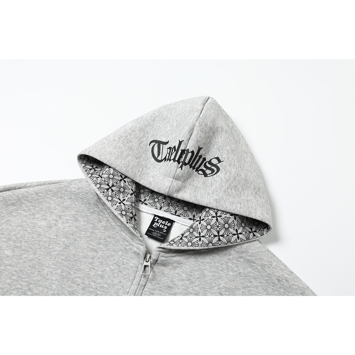 Unisex hooded sweatshirt in urban gothic print with ribbed hem Chichicherry