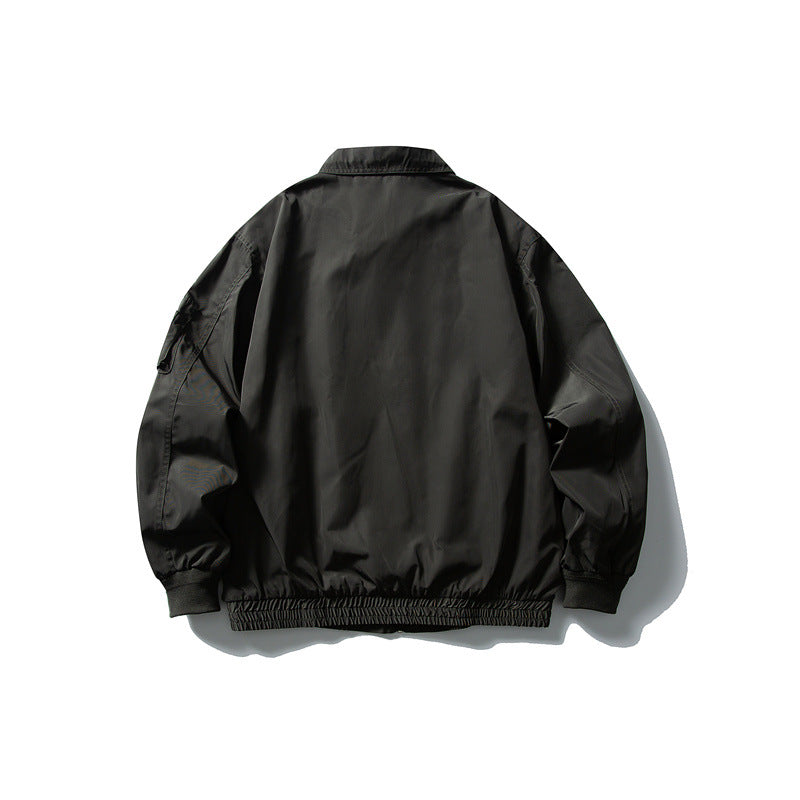 Men's Lightweight Utility Zip Jacket with Zipper, Arm Pocket and Elastic Hem Chichicherry