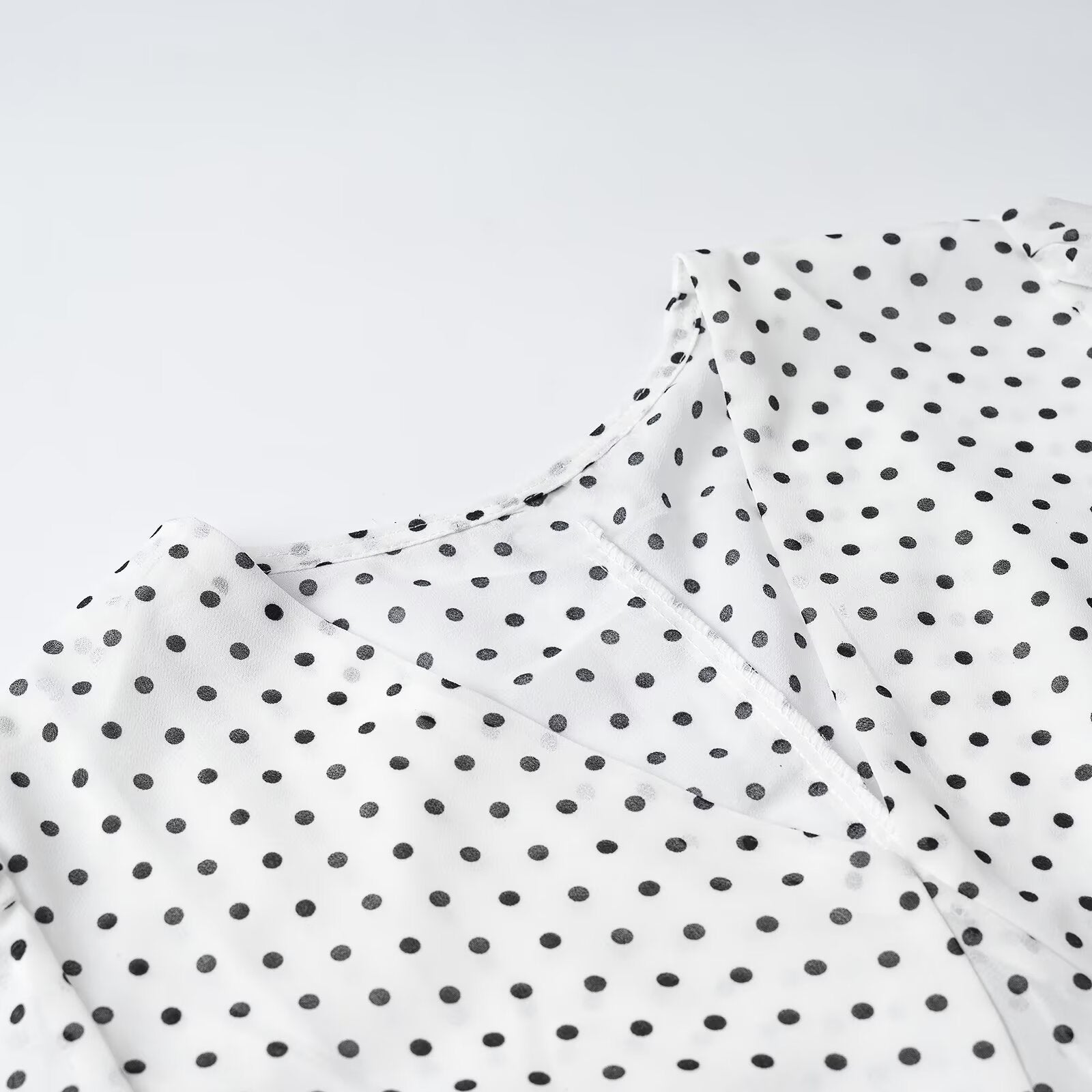 Women's wrap blouse with tie scarf, V-neck and polka dot design Chichicherry