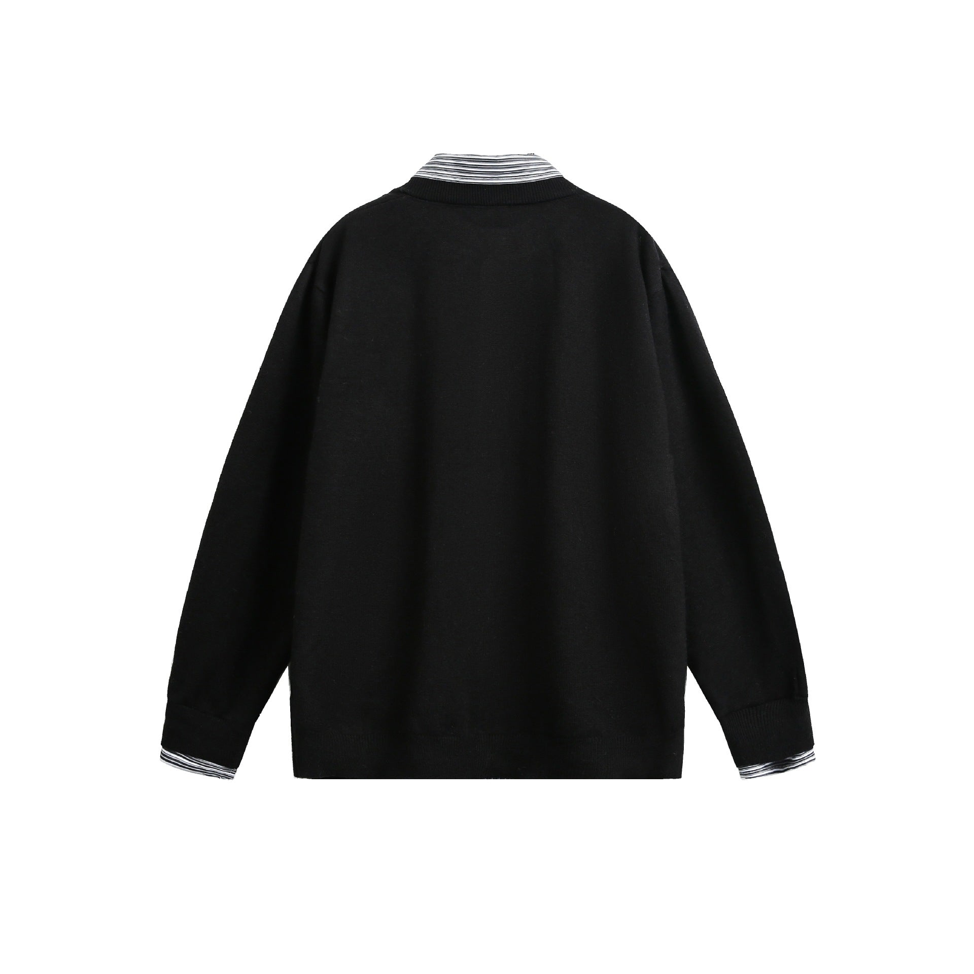 Unisex Layered Look Knit Cardigan with Integrated Shirt Collar and Button Placket Chichicherry