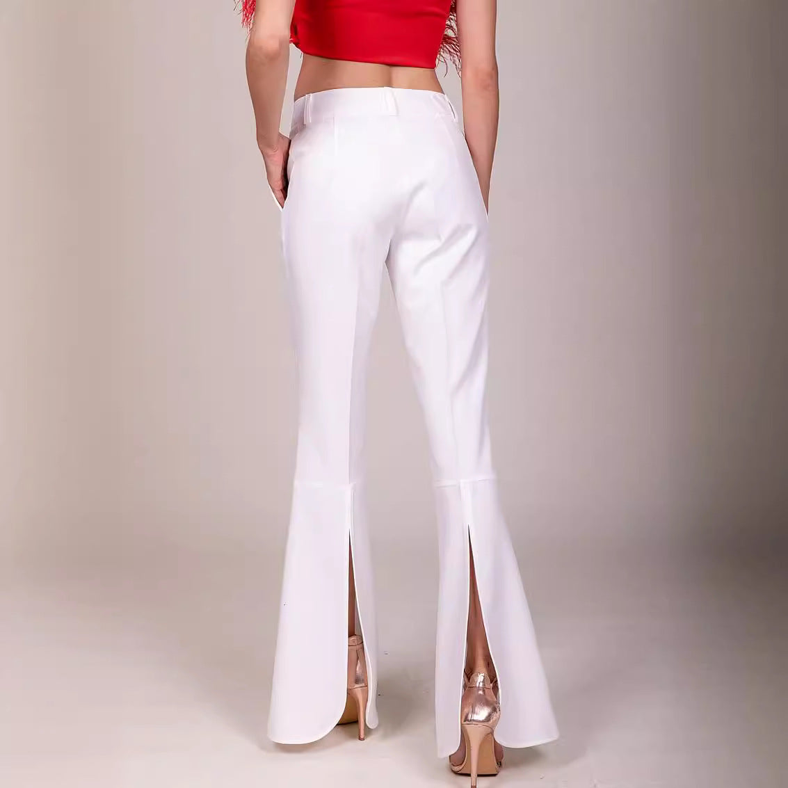 Women High-waisted Flared Palazzo Pants with Crease Chichicherry