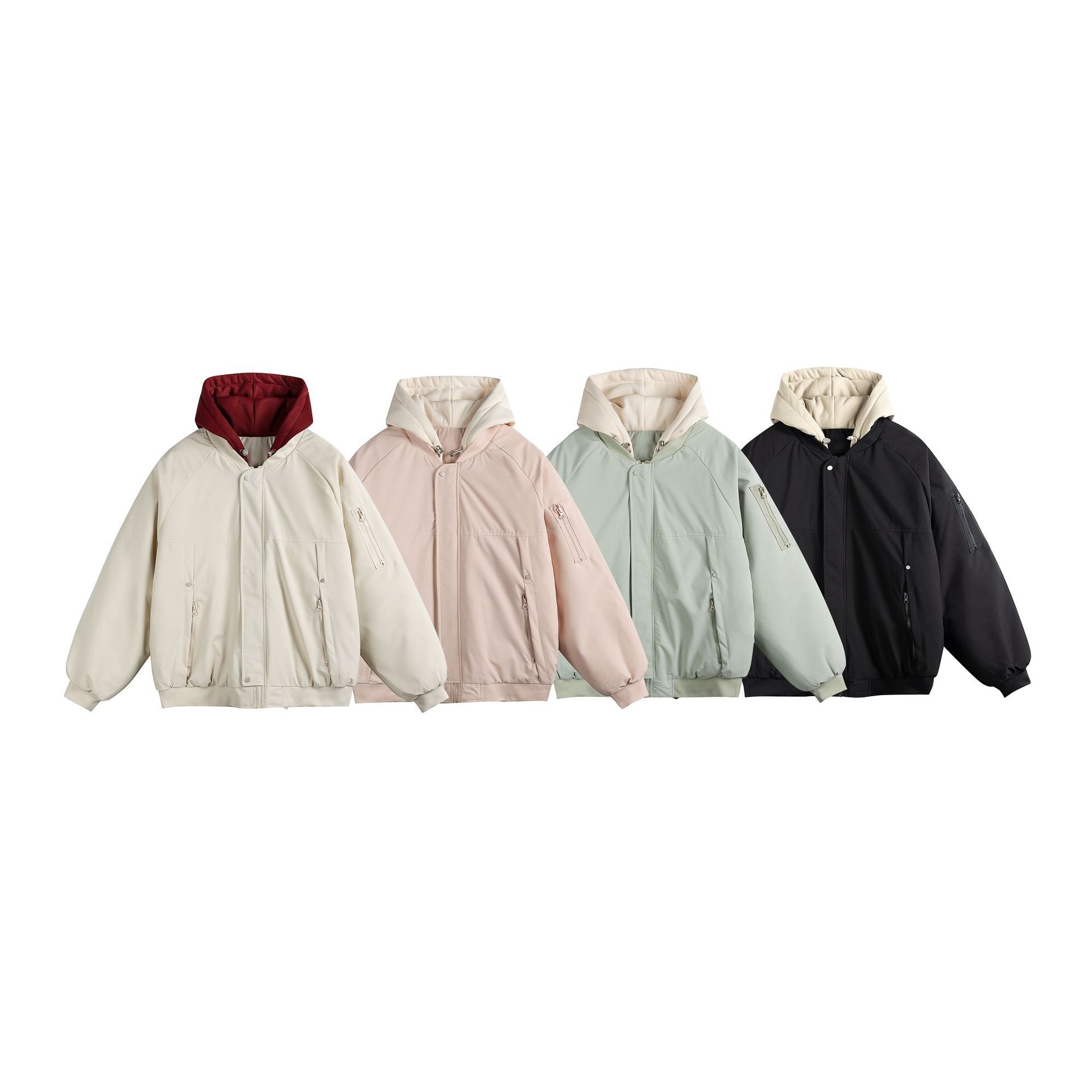 Men's Padded Oversize Bomber Jacket with Contrast Lined Hood and Sleeve Zipper Chichicherry