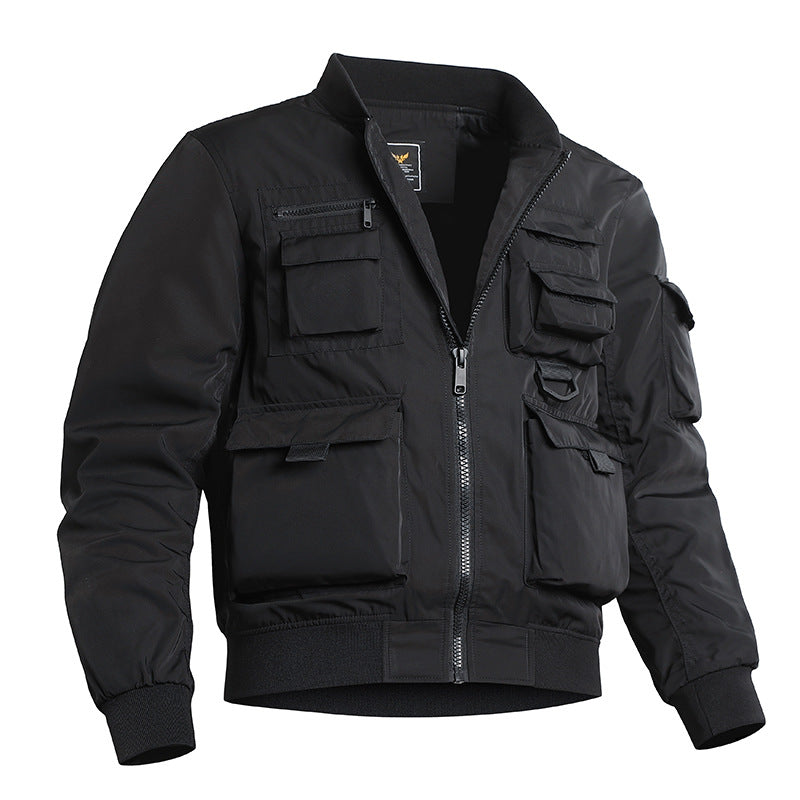 Men's utility bomber jacket with multiple pockets and robust nylon construction Chichicherry