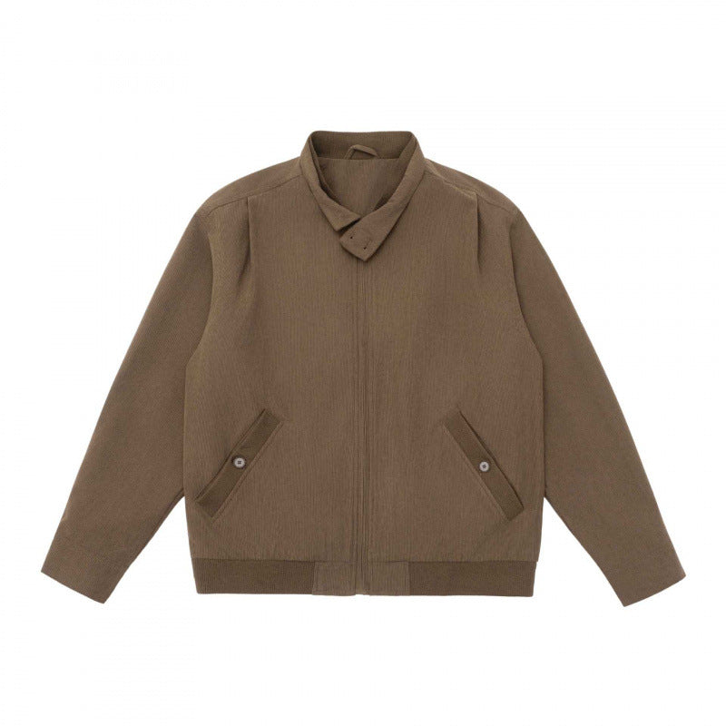 Men's Lightweight Blouson Jacket in Bomber Style with Stand-Up Collar and Concealed Zipper Chichicherry