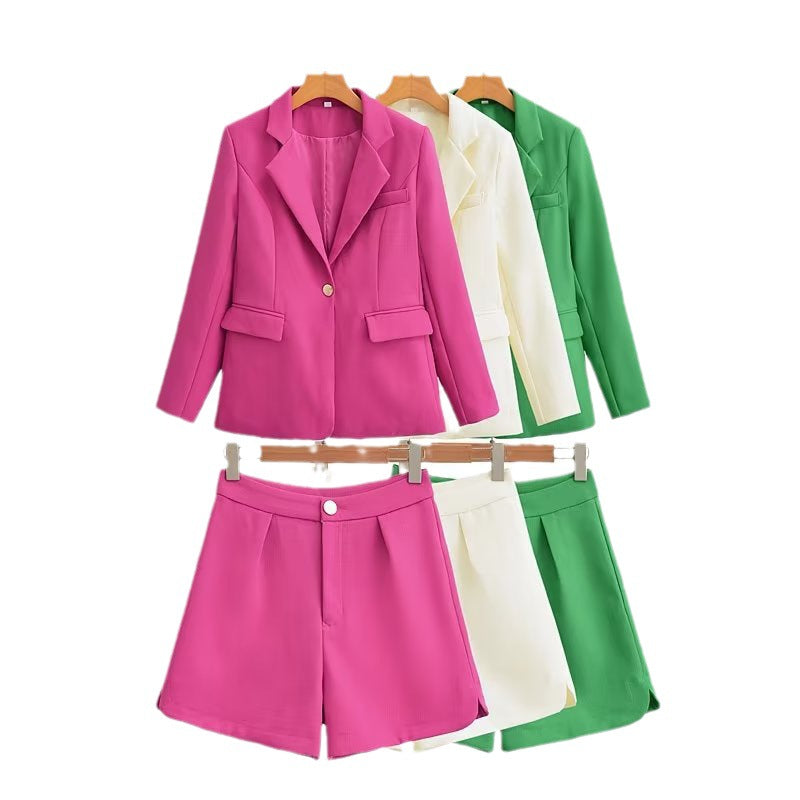 Women's Tailored Blazer and Shorts Set with Corset Crop Top Chichicherry