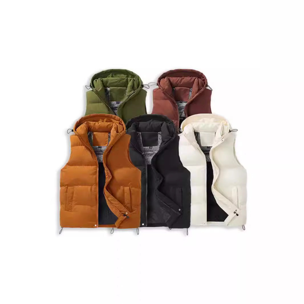Men's Padded Hooded Vest with Thermal Insulation and Drawstring Chichicherry