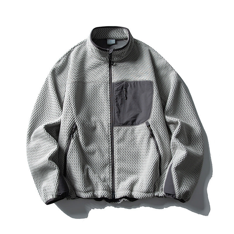 Unisex textured fleece jacket with stand-up collar and chest pocket Chichicherry