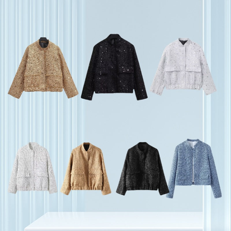 Women's embellished bouclé bomber jacket with sequins and rhinestones Chichicherry